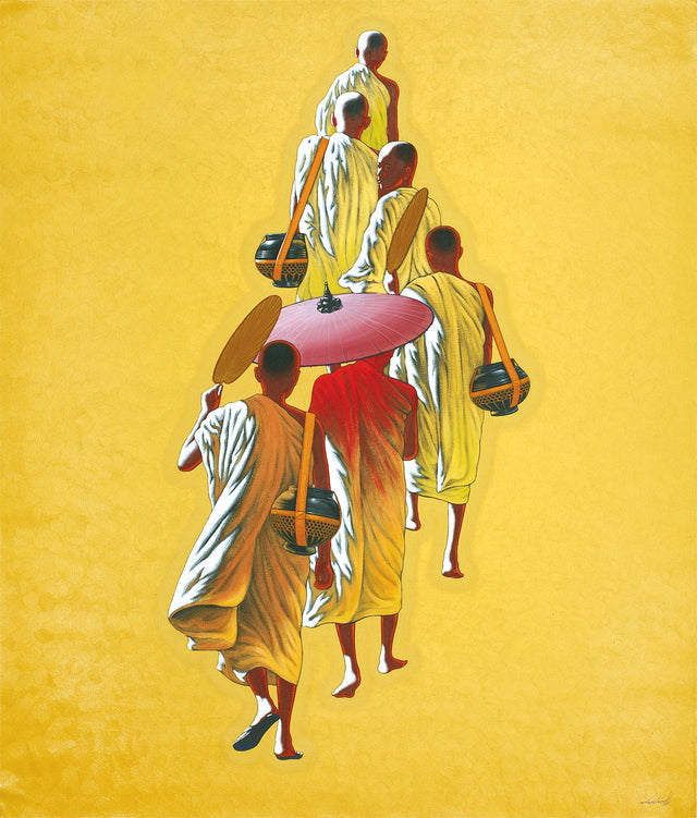 Towards monastery|Min Wae Aung- Acrylic on Canvas, 2017, 59 x 50 inches