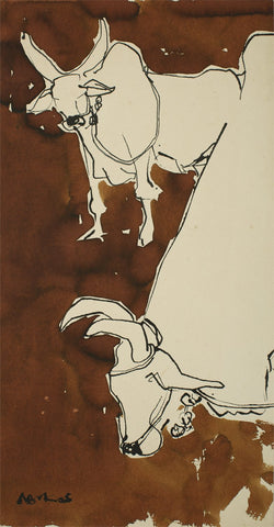 Jallikkattu|S. Mark Rathinaraj- Pen and Ink on Paper, , 21 x 11 inches