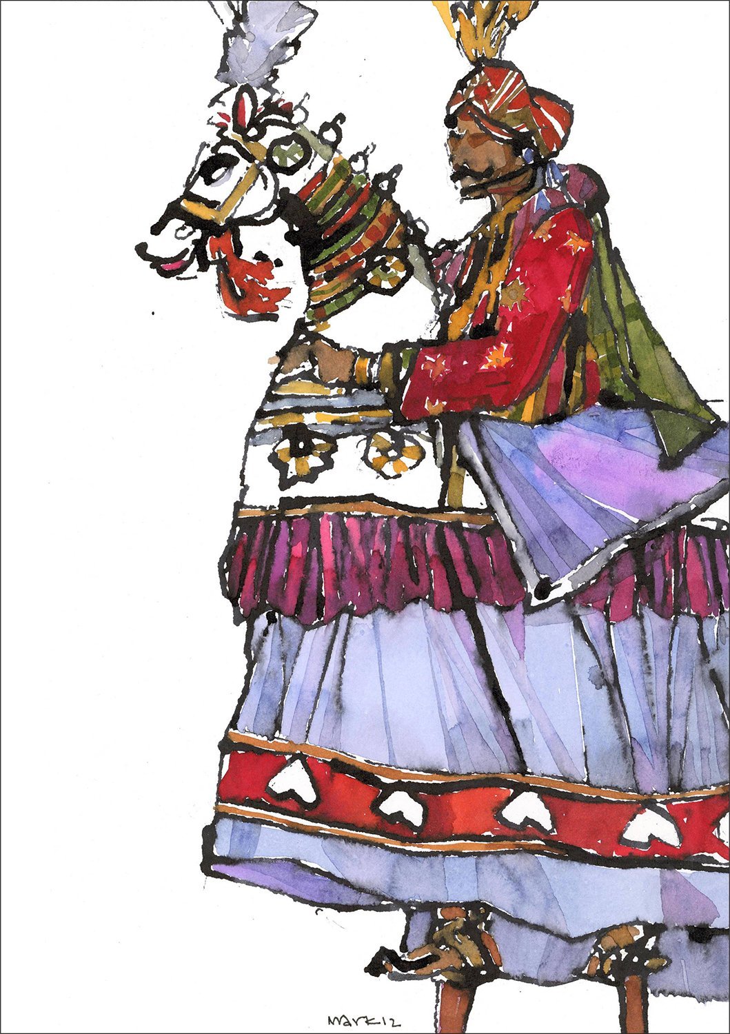 Performer 153|S. Mark Rathinaraj- Pen and Ink on Paper, , 8.5 x 5.5 inches