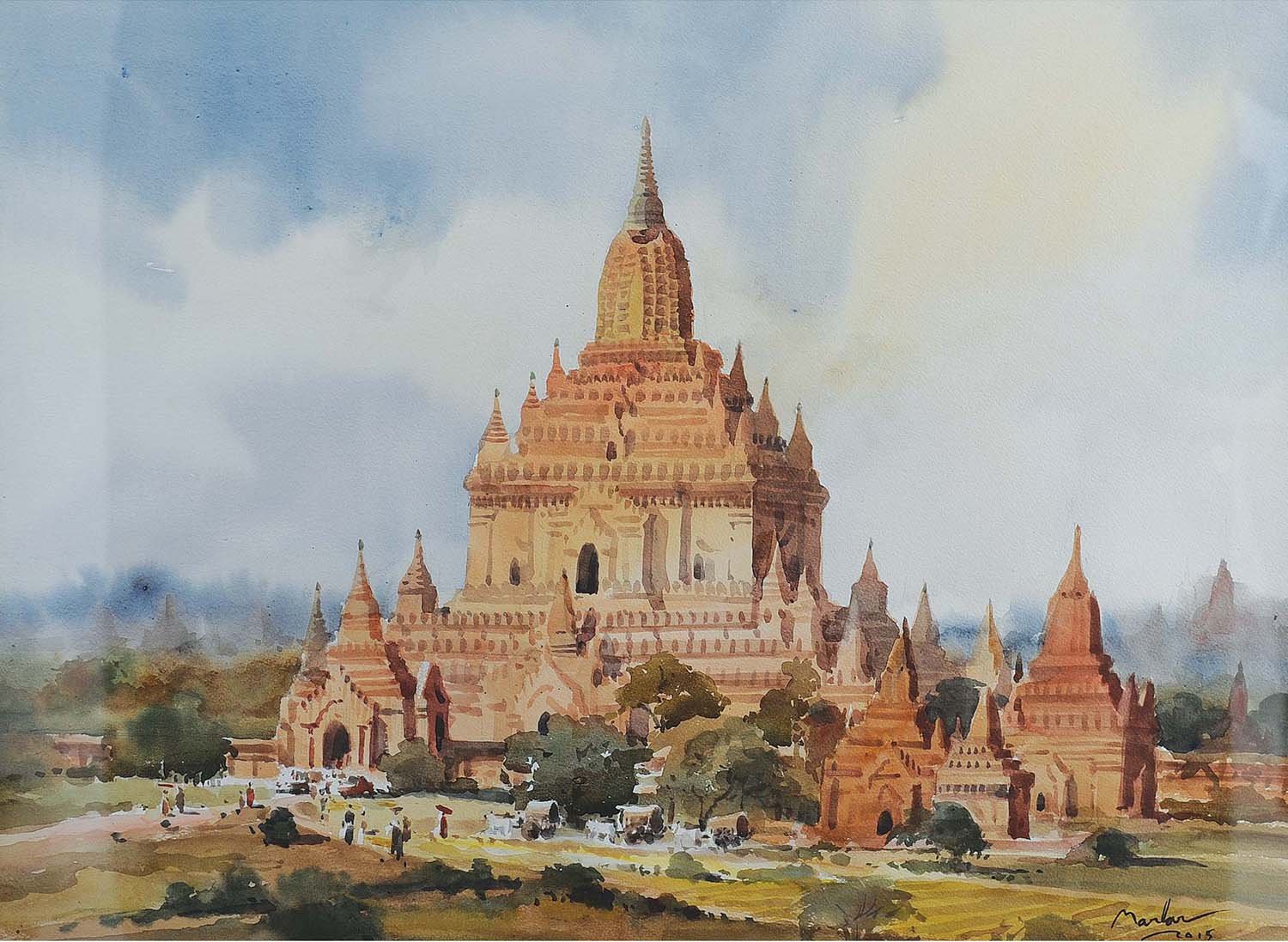 Majestic Htilo Milo Temple|U Marlar- Water Color on Board, 2015, 22 x 30 inches