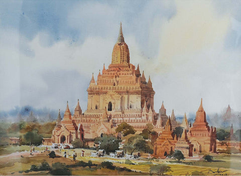Majestic Htilo Milo Temple|U Marlar- Water Color on Board, 2015, 22 x 30 inches