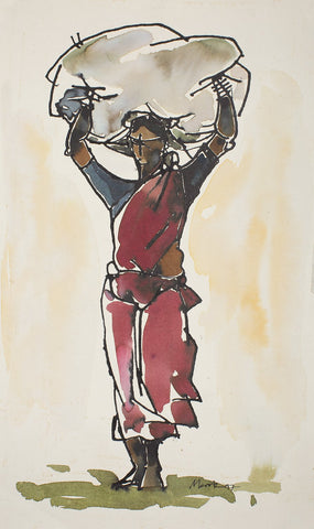 Worker VIII|S. Mark Rathinaraj- Pen and Ink on Paper, , 13.5 x 9.5 inches