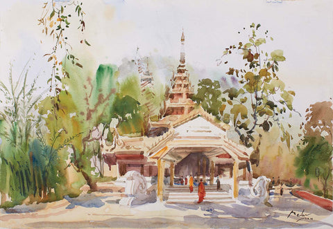 Monastery 1|U Marlar- Water Color on Board, 2015, 15 x 22 inches