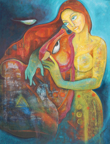 A Girl in Yellow|Poonam Chandrika Tyagi- Acrylic on Canvas, 2013, 40 x 30 inches