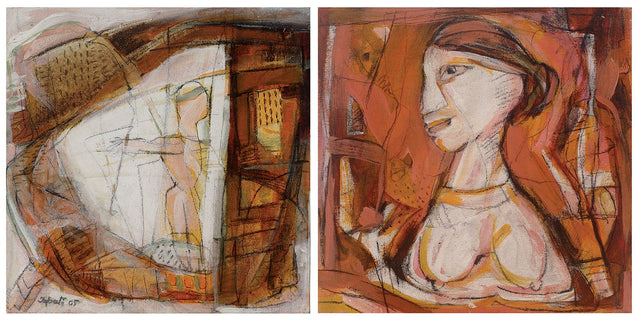 Mother thoughts  Set of 2|Tapati Sarkar- Acrylic on Canvas, 2010, 12 x 12 inches