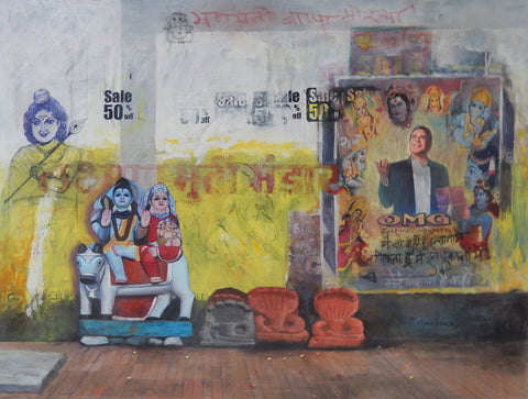Oh My God|Kishor Digambarrao Ingale- Mix Media on Canvas, 2014, 36 x 48 inches