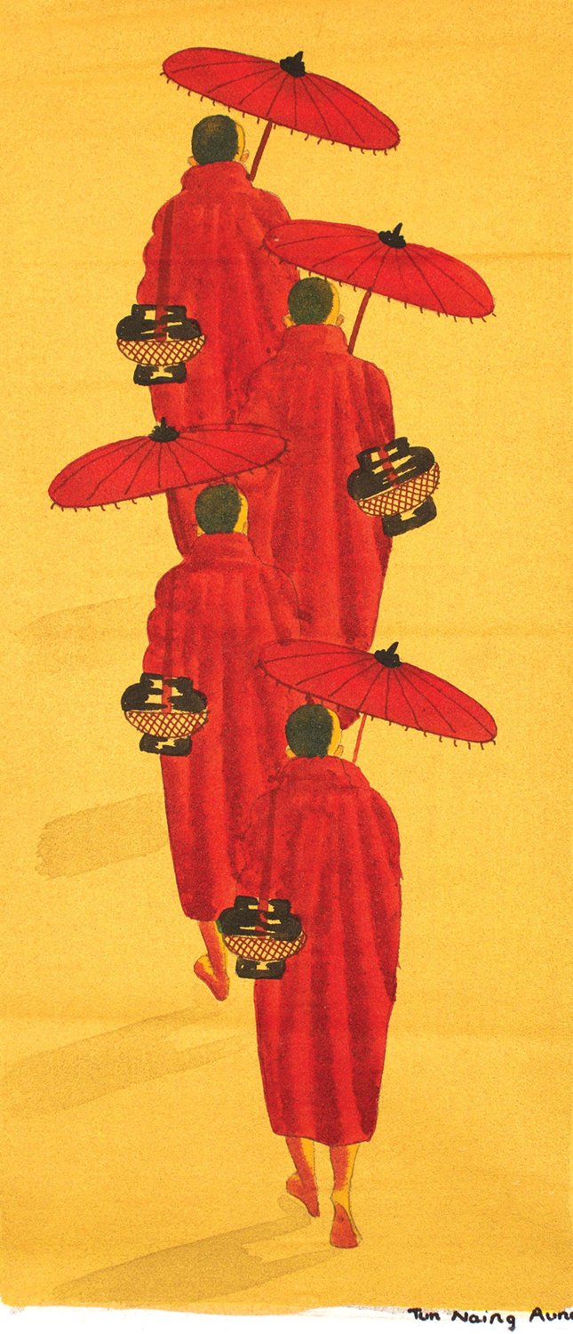 Iminent to Monastery 3|Tun Naing Aung- Mixed Media on Canvas, 2015, 18 x 8.5 inches