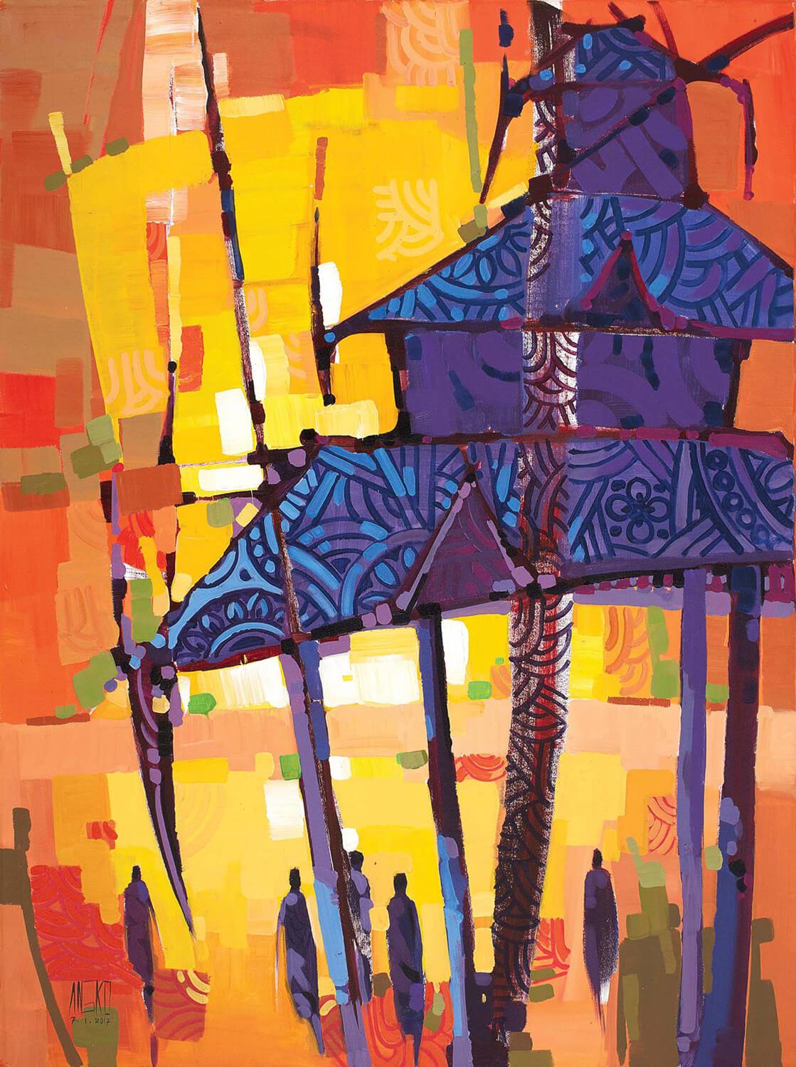 Ayarwaddy scenes 3|Aung Ko- Acrylic on Canvas, 2017, 48 x 36 inches