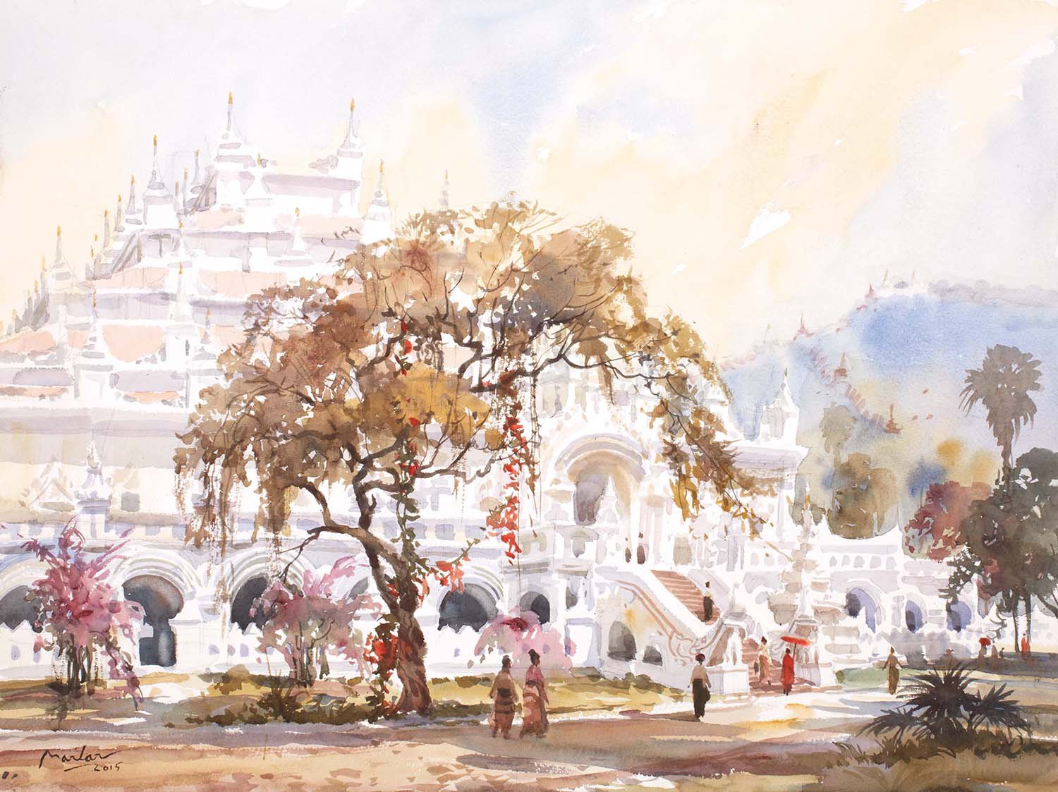 Monastery 3|U Marlar- Water Color on Board, 2015, 22 x 30 inches