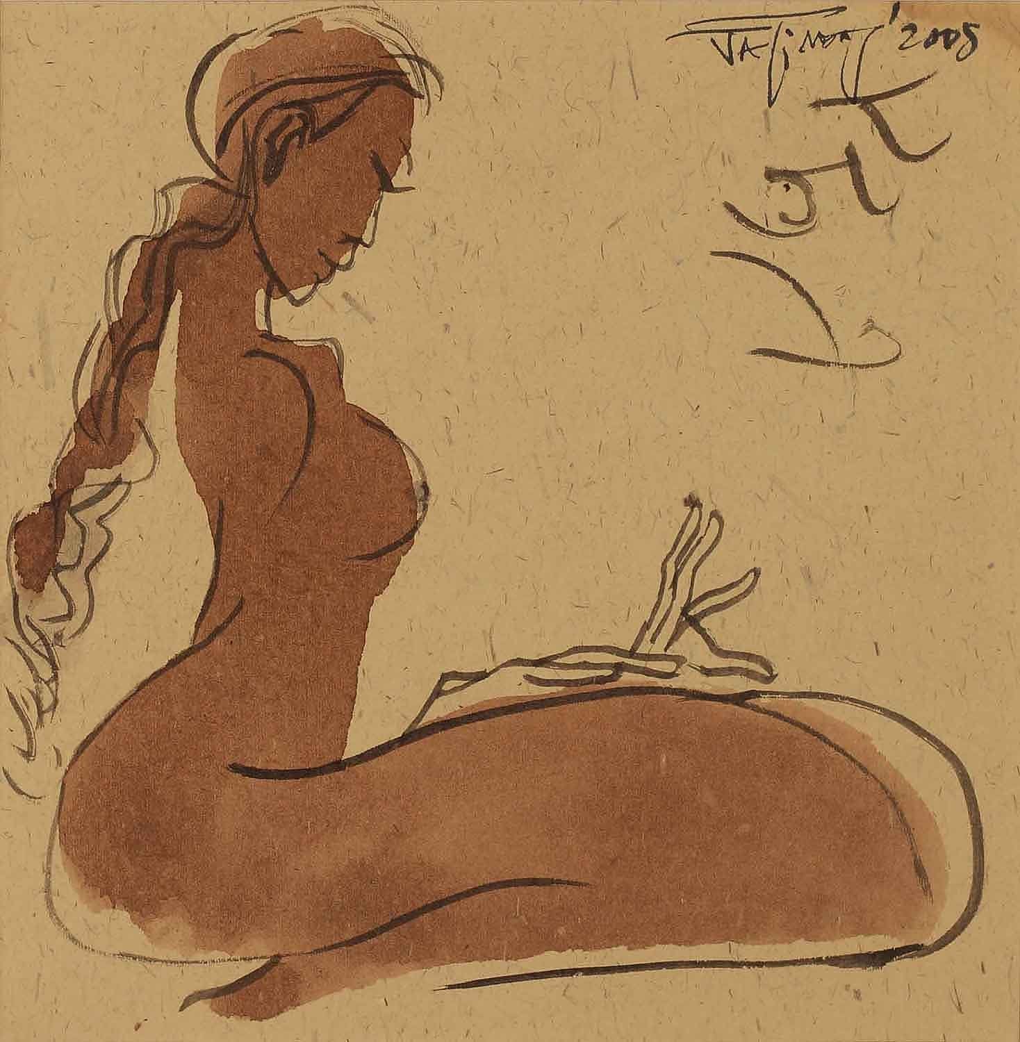 Comtemplating|Jatin Das- Water Color on Paper, 2008, 6.5 x 6.5 inches