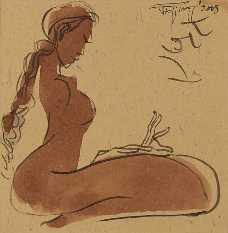 Comtemplating|Jatin Das- Water Color on Paper, 2008, 6.5 x 6.5 inches