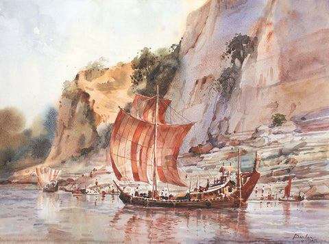 River Front 1|U Marlar- Water Color on Board, 2015, 22 x 30 inches