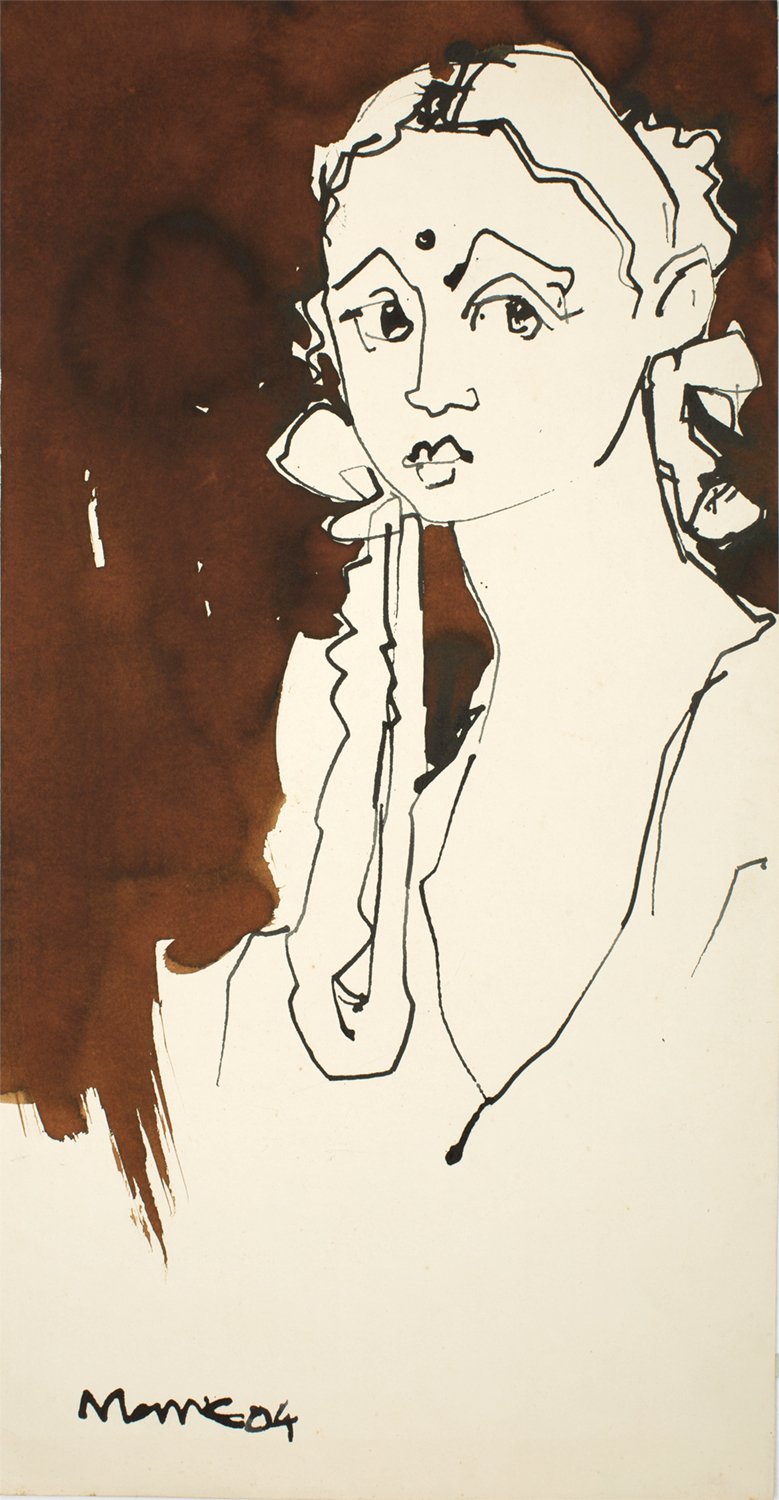 Girl|S. Mark Rathinaraj- Pen and Ink on Paper, , 21 x 11 inches