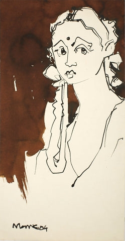 Girl|S. Mark Rathinaraj- Pen and Ink on Paper, , 21 x 11 inches