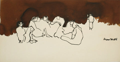 Crowd I|S. Mark Rathinaraj- Pen and Ink on Paper, , 11 x 21 inches