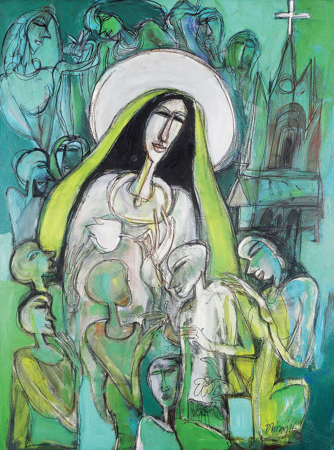Mother to all|Dhiraj Choudhury- Acrylic on canvas, 2016, 48 x 36 inches