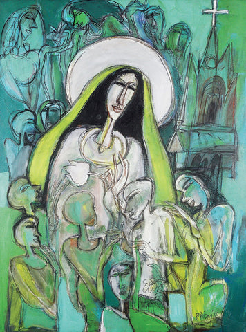 Mother to all|Dhiraj Choudhury- Acrylic on canvas, 2016, 48 x 36 inches