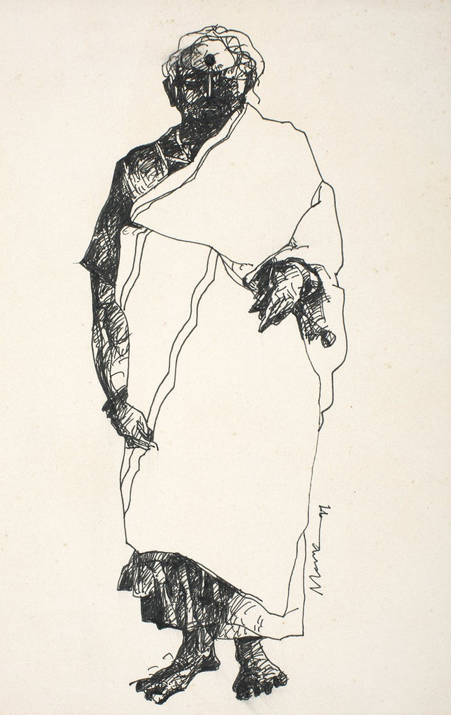 Old women I|S. Mark Rathinaraj- Pen and Ink on Paper, , 9 x 6 inches