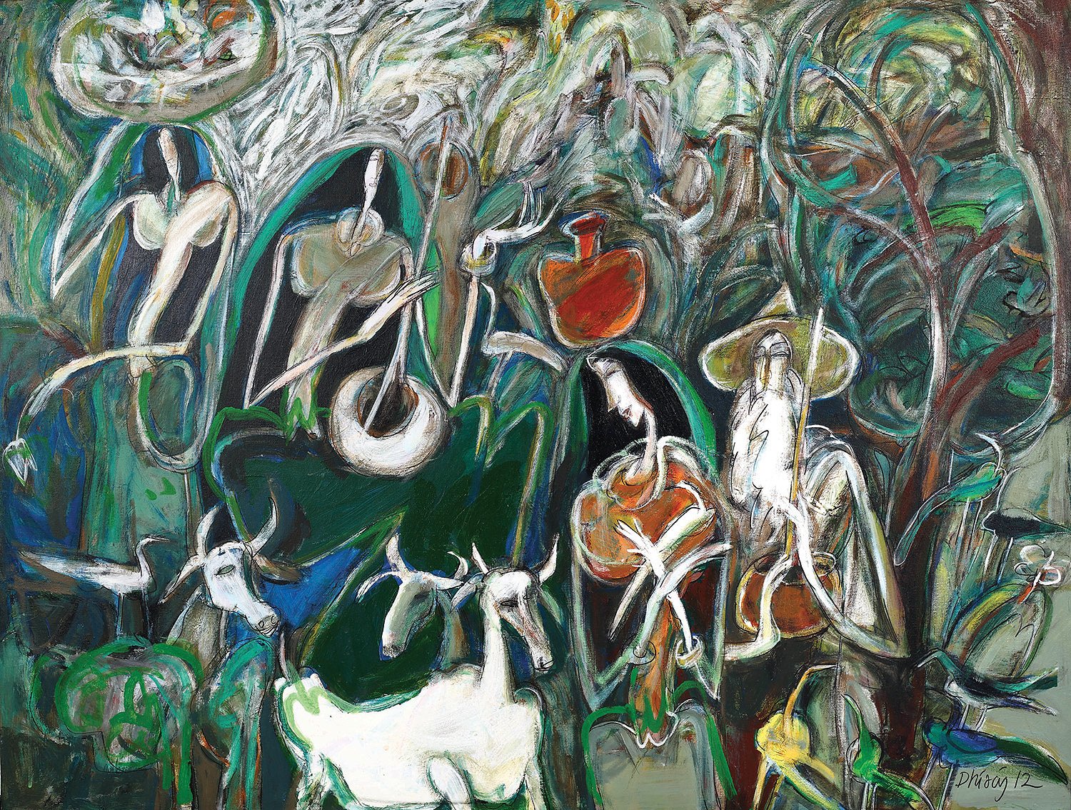 Indian Village|Dhiraj Choudhury- Acrylic on canvas, 2012, 36 x 48 inches
