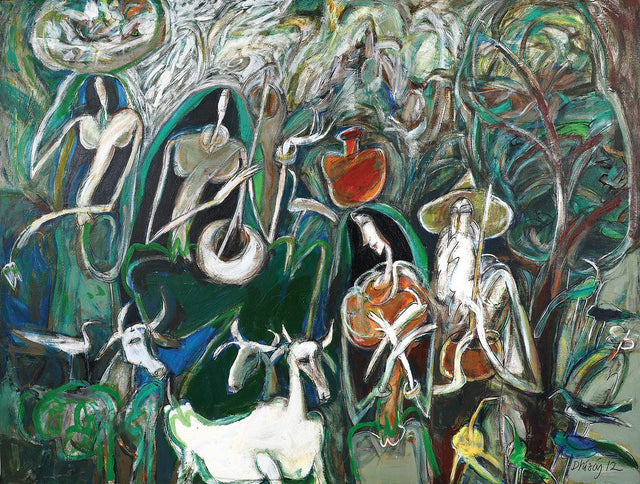 Indian Village|Dhiraj Choudhury- Acrylic on canvas, 2012, 36 x 48 inches