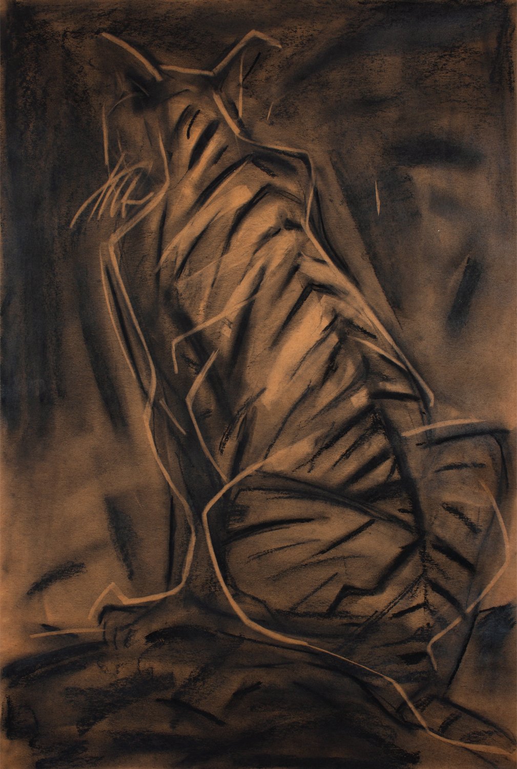 Tiger II|S. Mark Rathinaraj- Charcoal on Board, , 37 x 24 inches
