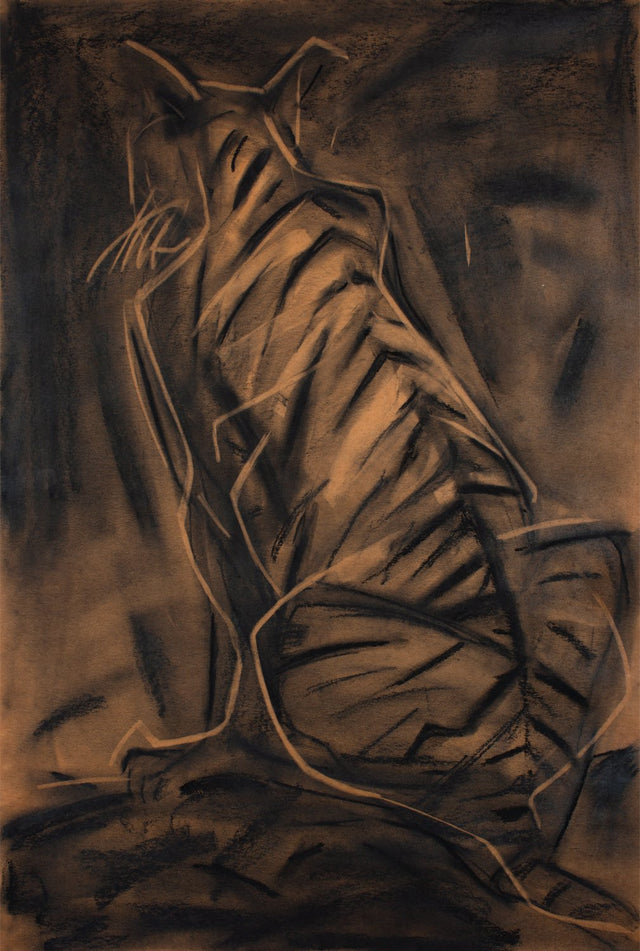 Tiger II|S. Mark Rathinaraj- Charcoal on Board, , 37 x 24 inches