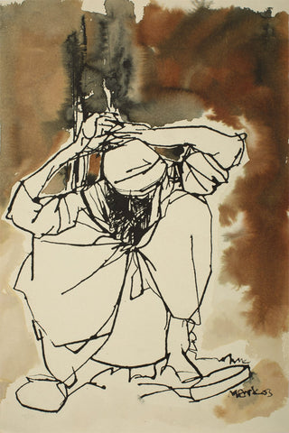 Old Man|S. Mark Rathinaraj- Pen and Ink on Paper, , 15 x 10.5 inches