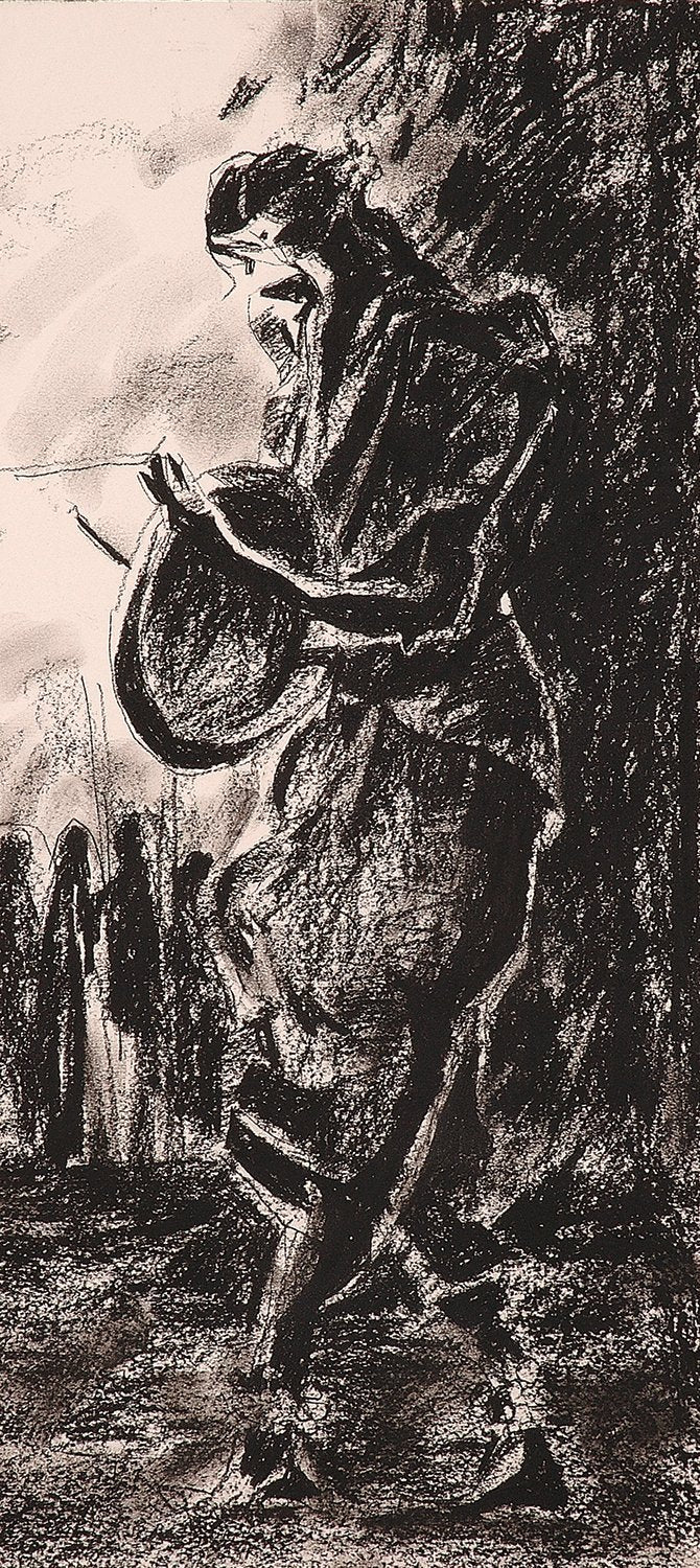 Performer 141|S. Mark Rathinaraj- Charcoal on Board, , 12.5 x 9.5 inches