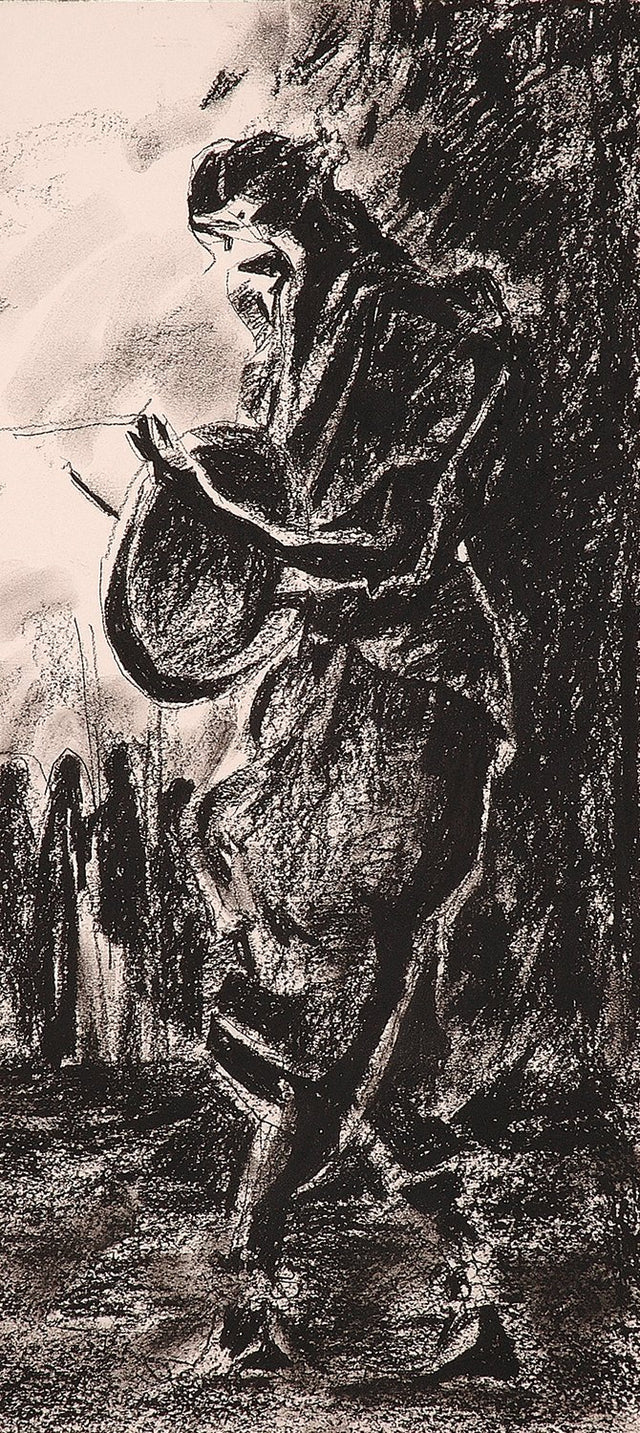 Performer 141|S. Mark Rathinaraj- Charcoal on Board, , 12.5 x 9.5 inches