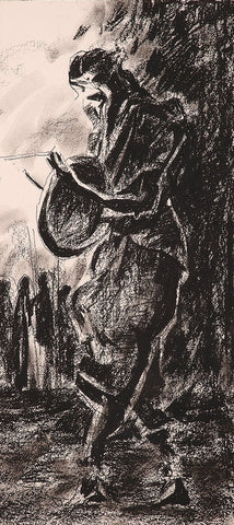Performer 141|S. Mark Rathinaraj- Charcoal on Board, , 12.5 x 9.5 inches