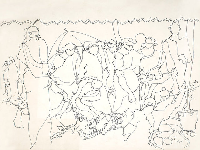 Market|S. Mark Rathinaraj- Pen and Ink on Paper, , 22 x 15.5 inches