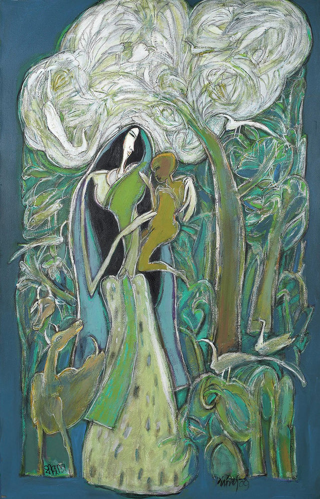 Touch of mother|Dhiraj Choudhury- Acrylic on canvas, 2009, 48 x 30 inches