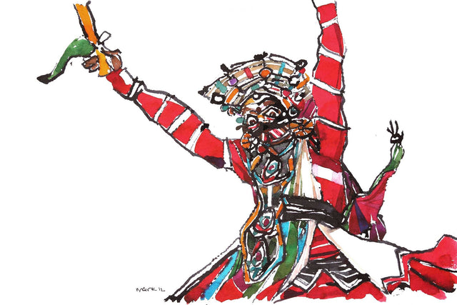 Performer 126|S. Mark Rathinaraj- Pen and Ink on Paper, , 8.5 x 5.5 inches