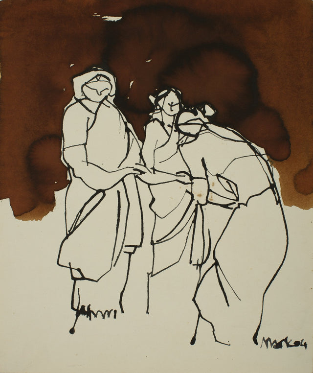 Women V|S. Mark Rathinaraj- Pen and Ink on Paper, , 12 x 10.5 inches