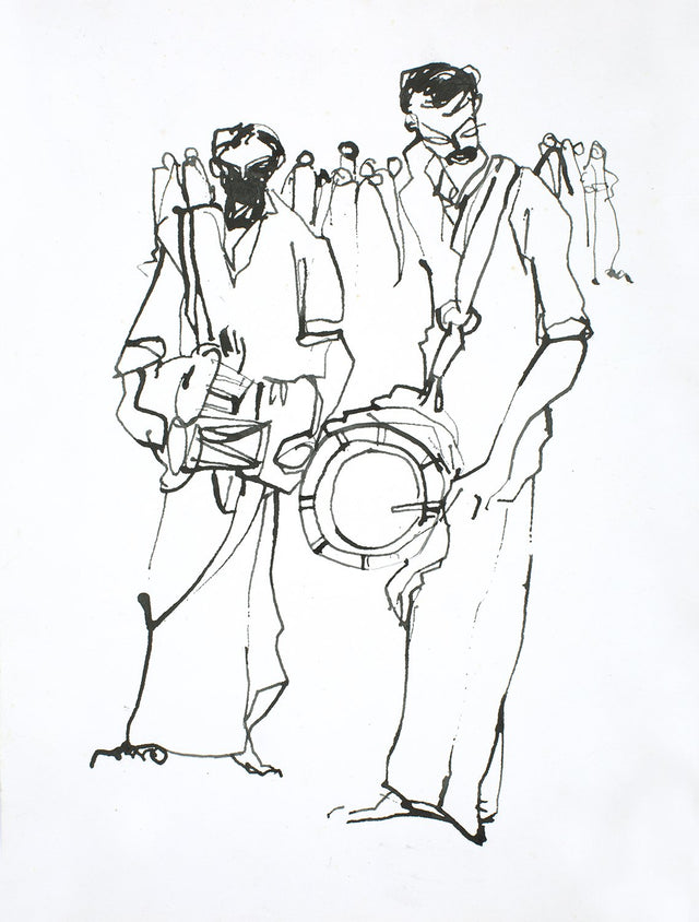 Performers II|S. Mark Rathinaraj- Pen and Ink on Paper, , 13 x 9 inches