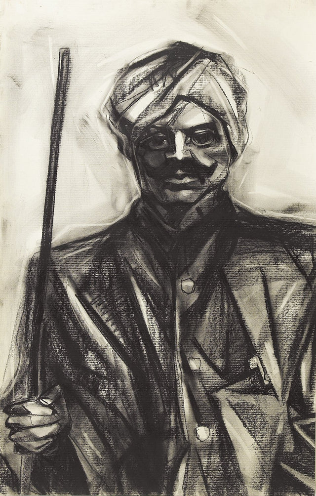 Bharathiyar I|S. Mark Rathinaraj- Charcoal on Board, , 26 x 17.5 inches