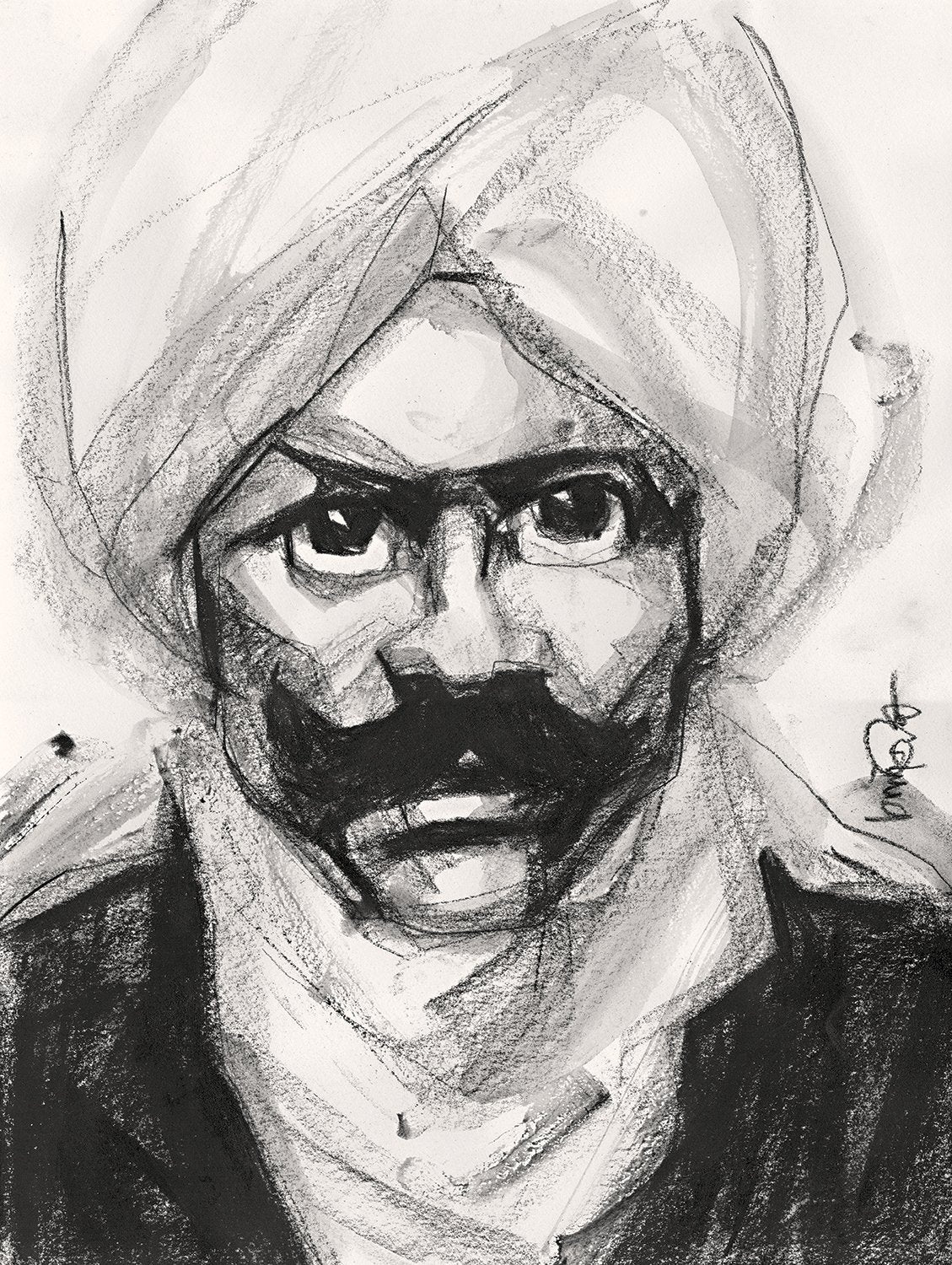 Bharathiyar II|S. Mark Rathinaraj- Charcoal on Board, , 13.5 x 10.5 inches