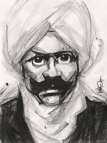 Bharathiyar II|S. Mark Rathinaraj- Charcoal on Board, , 13.5 x 10.5 inches