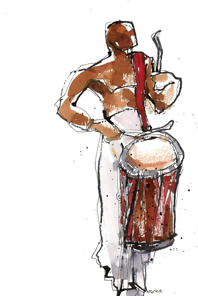 Performer 131|S. Mark Rathinaraj- Pen and Ink on Paper, , 8.5 x 5.5 inches