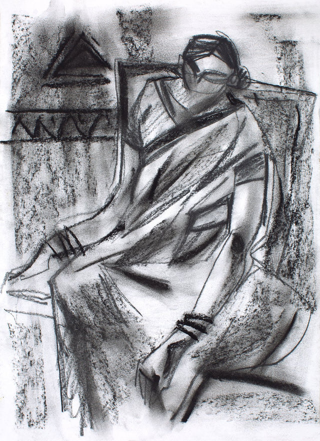 Women III|S. Mark Rathinaraj- Charcoal on Board, , 13 x 10 inches