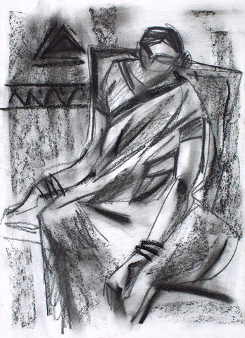 Women III|S. Mark Rathinaraj- Charcoal on Board, , 13 x 10 inches