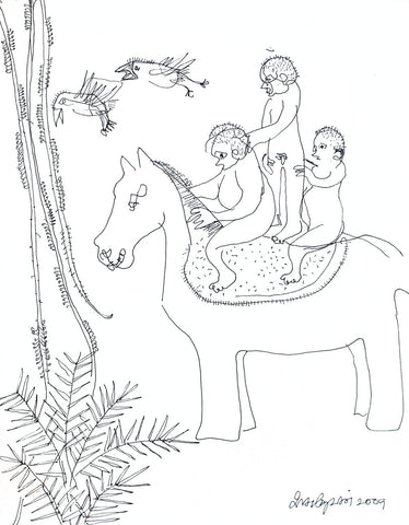 Looking Back 29|A. Vasudevan- Pen and Ink on Board, 2013, 9 x 7.5 inches