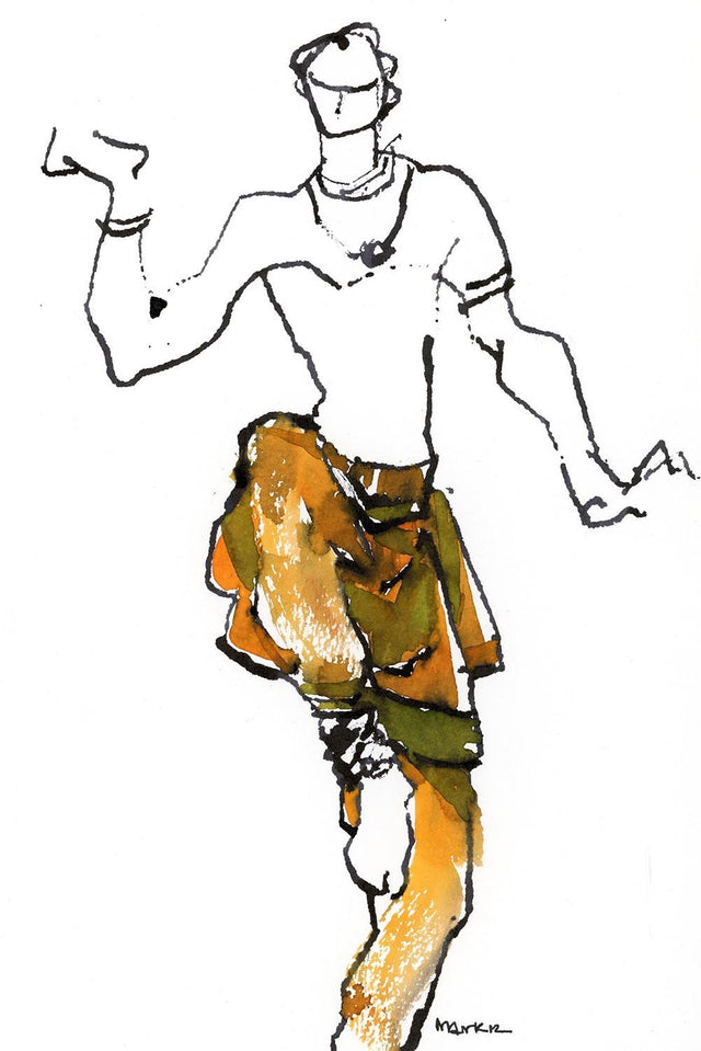 Performer 145|S. Mark Rathinaraj- Pen and Ink on Paper, , 8.5 x 5.5 inches