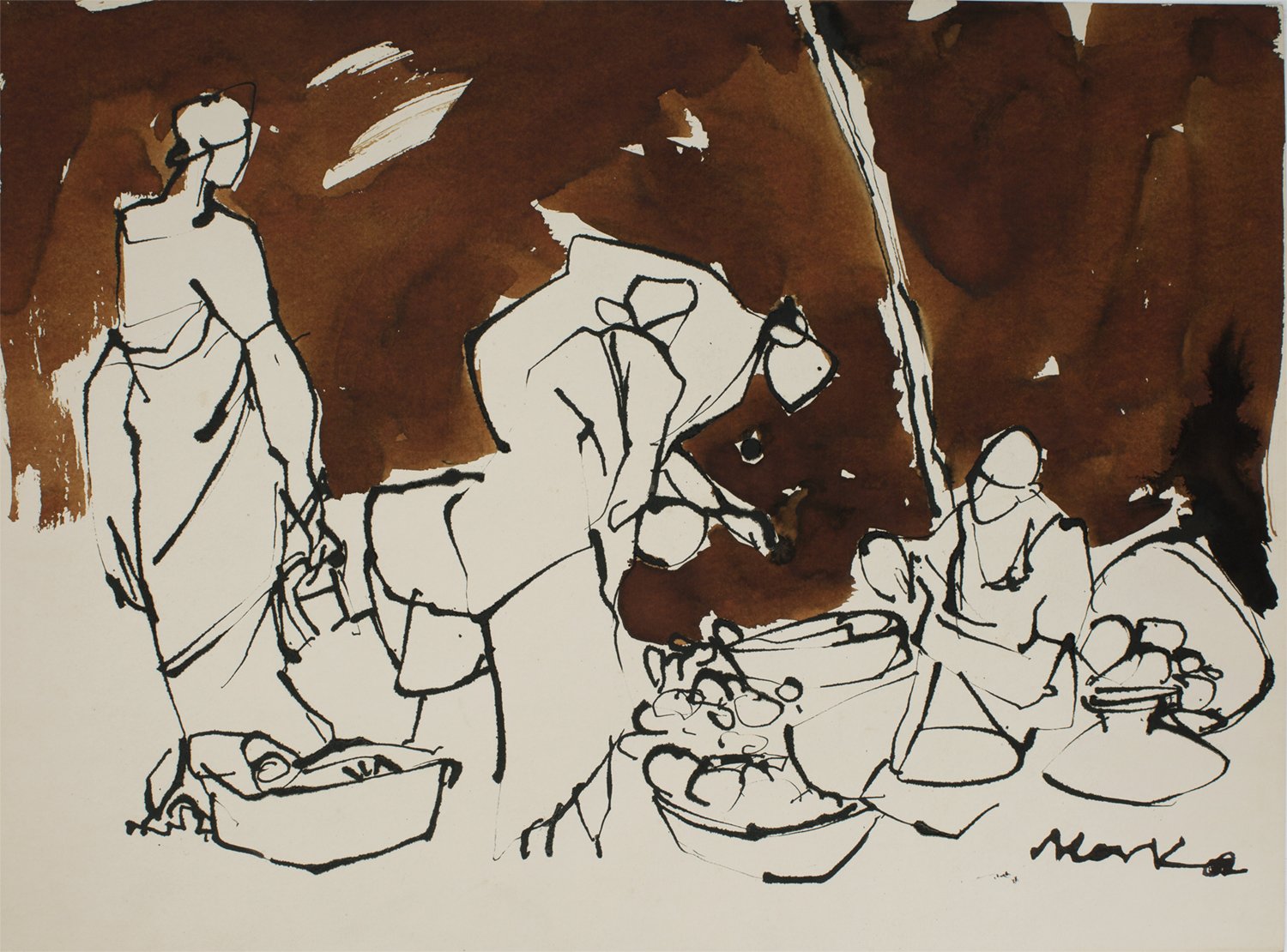 Market I|S. Mark Rathinaraj- Pen and Ink on Paper, , 21 x 15 inches