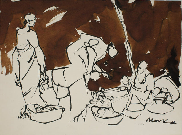 Market I|S. Mark Rathinaraj- Pen and Ink on Paper, , 21 x 15 inches
