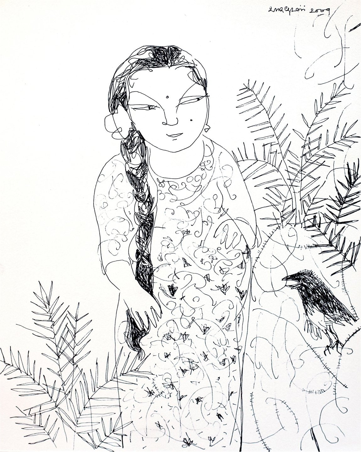 Looking Back 32|A. Vasudevan- Pen and Ink on Board, 2013, 9 x 7.5 inches