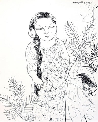 Looking Back 32|A. Vasudevan- Pen and Ink on Board, 2013, 9 x 7.5 inches