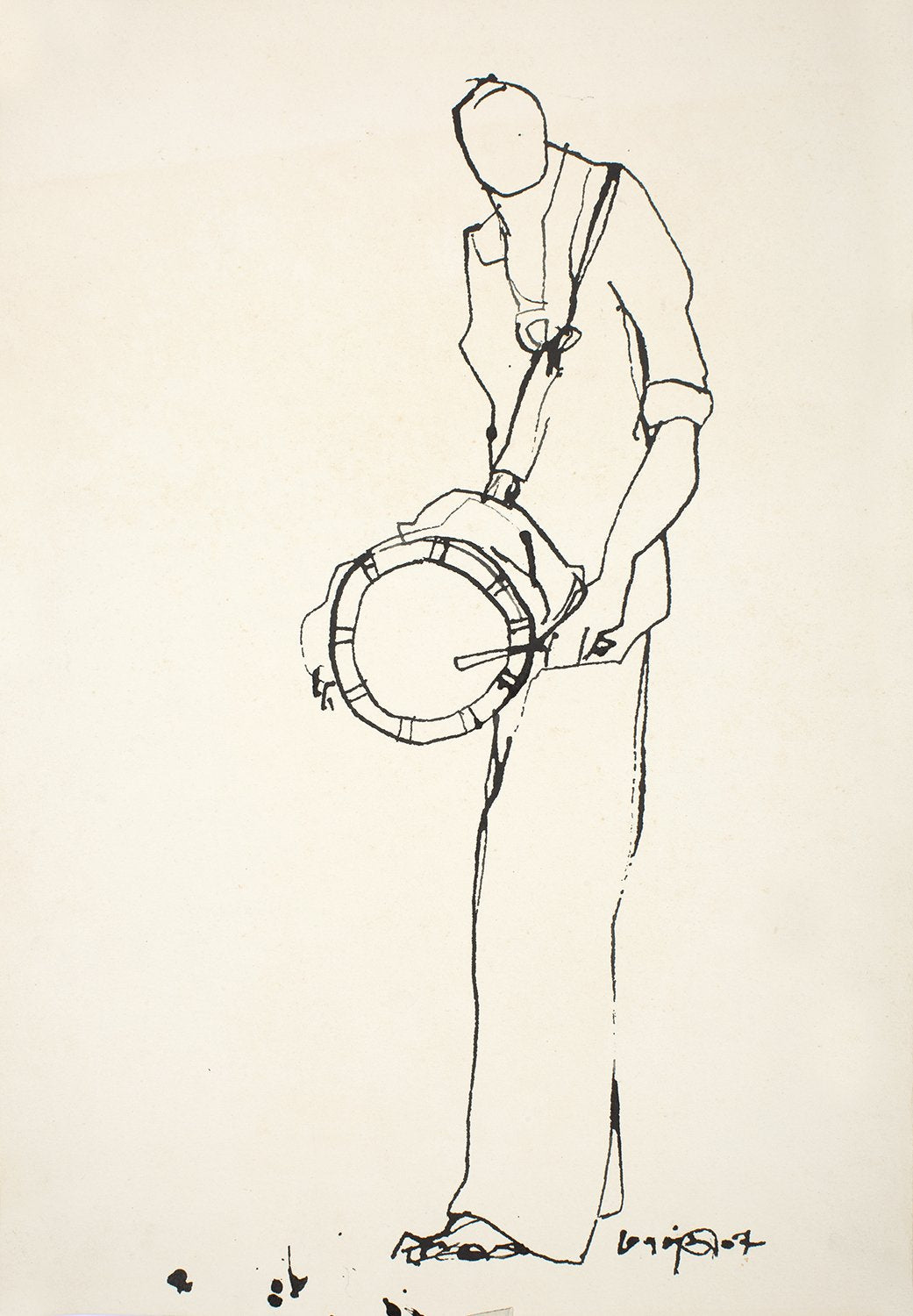 Performer 347|S. Mark Rathinaraj- Pen and Ink on Paper, , 16.5 x 9.5 inches