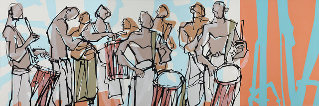 Performer 157|S. Mark Rathinaraj- Acrylic on Canvas, , 36 x 108 inches