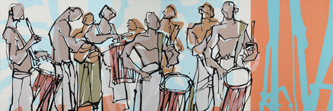Performer 157|S. Mark Rathinaraj- Acrylic on Canvas, , 36 x 108 inches